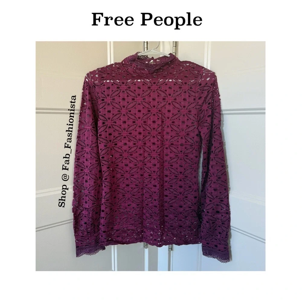 Free People Crochet longe sleeve Blouse Small
